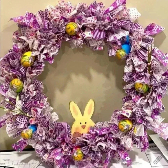 Easter Rag Wreath - 24" - Picture 1 of 11